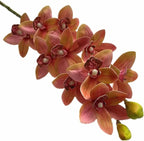 4pcs Artificial Cymbidium Orchid Flower Plant 3D Print Vanda 10 Heads Latex Phalaenopsis Flower (Orange Pink)