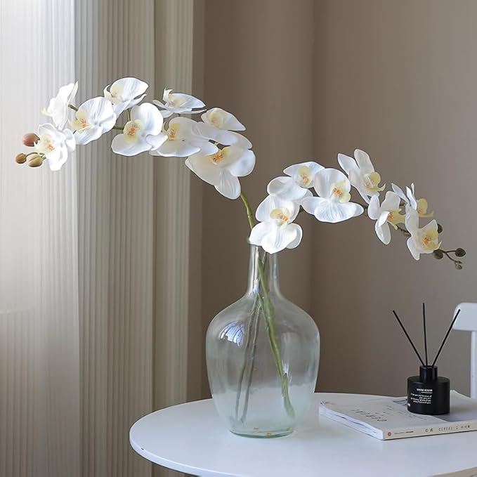 Artificial Phalaenopsis Orchid Realistic Faux Flower for Home Decoration, Hallway, Dining Table, and Living Room(7-headWhite)