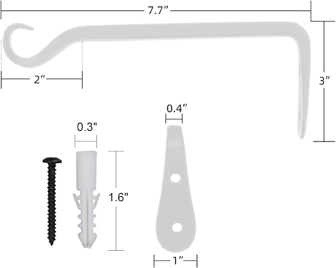 Worth Garden 6 Pack 7" Plant Hanger Bracket Wrought Iron Wall Hook Hanging Heavy Duty Plant Hooks Durable and Stable for Bird Feeders, Planters Indoor & Outdoor - White