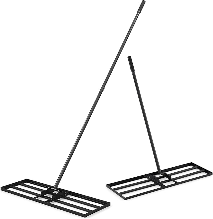 Goplus Lawn Leveling Rake, 30" x 10" Heavy Duty Level Lawn Tool w/ Ergonomic Handle for Soil, Effort-Saving Landscape Rake for Garden, Backyard, Golf Course, Farm, Pasture (Black)