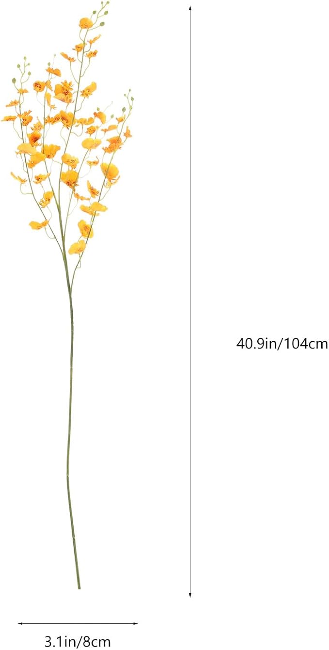 Uonlytech Artificial Oncidium Orchid Fake Flower Stem Orange Silk Simulation DIY Home Vase Decoration for Living Room Table Party Festive Adornment