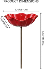Handmade Metal Flower Garden Stake Bird Bath, Hummingbird Feeder, Bee & Butterfly Puddler, Mini Pollinator Watering Station for Garden Patio Lawn Yard Decor, Rose red, 3PCS