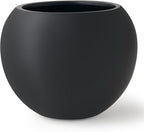 12.8"H x 16"D Premium Globo Fiberstone Round Planter with Drainage Hole, Smooth Finishes, Weather Resistant for Indoor and Outdoor Use, Included 2 Extra Coco Mats (Black, 10.7" Pot Opening)