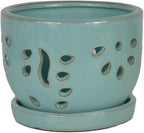 W&W Orchid Pot with Holes and Saucer for Repotting, Turquoise, 5.8"