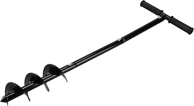 RealPlus Hand Auger Post Hole Digger 4" x 33" Garden Hole Digger Tool Manual Earth Auger Drill for Deep Cultivating Seedlings Planting Trees