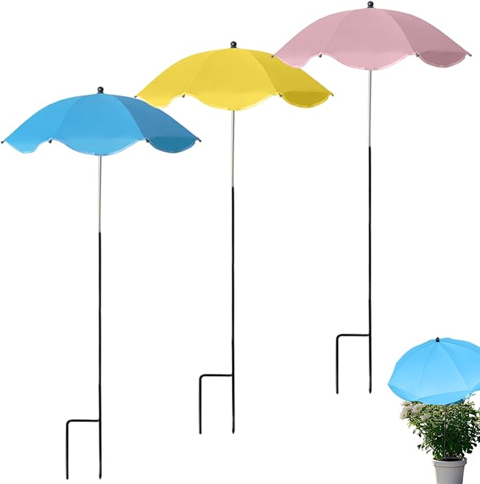3 Pack Plant Umbrellas for Outdoor Plants, 40" Adjustable Patio Umbrella with Alloy Pole 3-Color Sun Shade for Potted Plants and Garden Decor Plant Tools