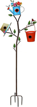 3-in-1 Bird House with Pole for Outside, Multi-Colored Metal Bird Houses for Outside, Durable Colorful Birdhouse on Stake for Bluebirds, Squirrel Proof with Easy-Clean Rear Doors, Garden Decor