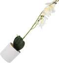 Housoutil Artificial Phalaenopsis Orchid Plant with 8 White Flowers, Realistic Faux Potted Flower Decor for Indoor Home Decoration, Simulation Orchid Bonsai for Living Room and Office