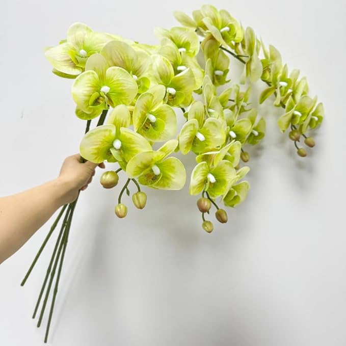 2 Pcs Orchid Stems 38" Artificial Flowers Real Touch Latex Faux Phalaenopsis Branches White Artificial Flowers for Wedding Party Home Garden Decor (Green, 38")