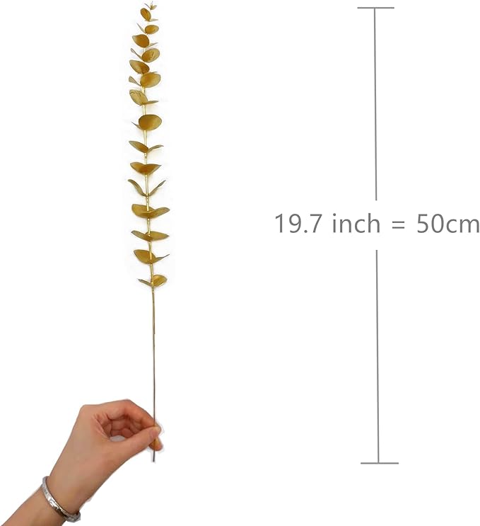 PASYOU Artificial Plants for Christmas Decor, Fake Gold Eucalyptus Plastic Grass Pick Shrubs Leaves Indoor Outdoor Home Garden Party Hotel Wedding Event Faux Table Decoration - 20 Inch Golden 10 Pack