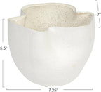 Bloomingville 7.25 Inches Stoneware Ruffled Planter with Sand Finish and Reactive Glaze, Holds 4 Inches Pot, White