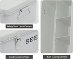 Seed Saving Box, Metal Seed Bin, Seed Storage Organizer, Seed Packet Container with Lid, Seed Envelope Storage Box, 4 Compartments Garden Seed Bin with Safety Locks-White