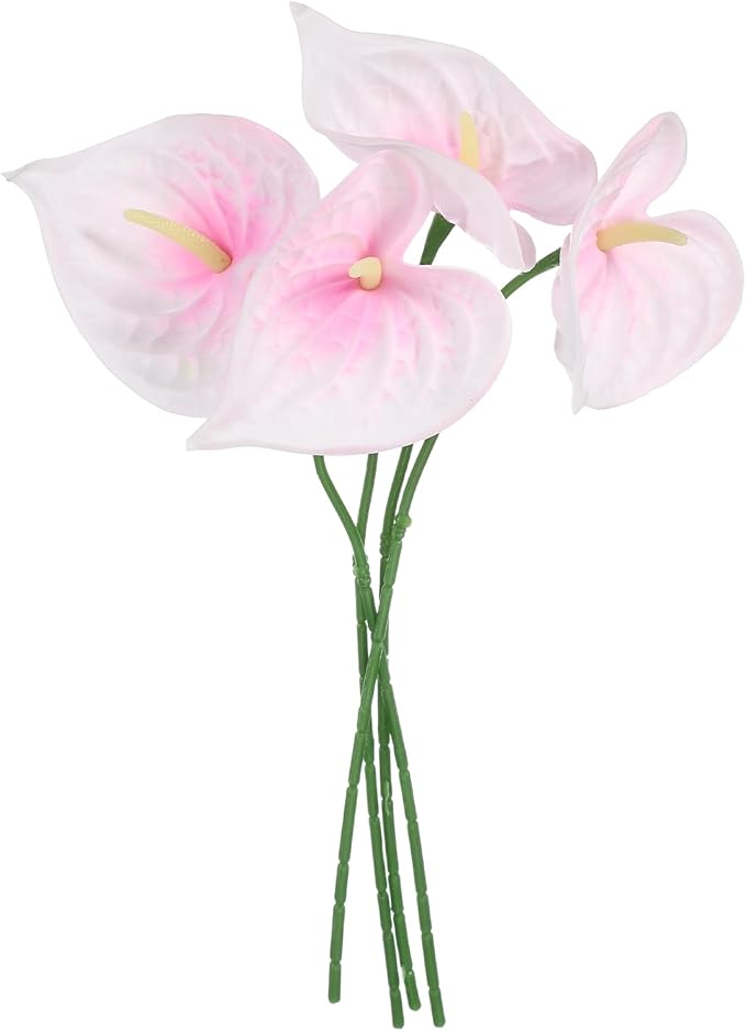 uxcell 4Pcs 11inch Artificial Anthurium Lily Flowers, Permanent Flower Bouquet for Home Arrangements Wedding Festival Decoration Crafts Store Decor Accessories, Light Pink