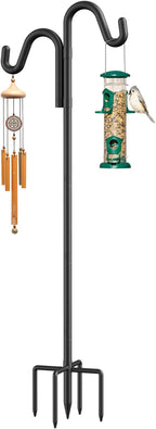 76" Double Hooks Heavy Duty Adjustable Bird Feeder Pole with Sturdy 5-Prong Base, Height Adjustable Shepherds Hook for Hanging Feeders, Plants, Solar Lanterns & Wind Chimes (2026 Upgrade)