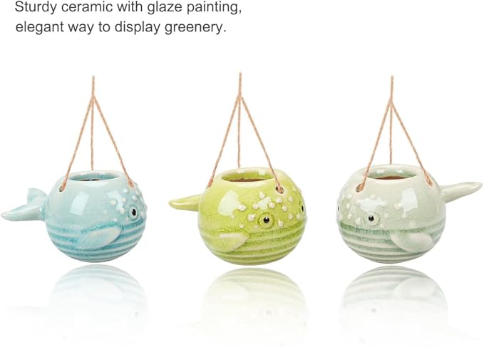 6 Pack Air Plant Holder Unique, Cute Pufferfish Air Plant Hanger Wall Planter, Ceramic Tillandsia Airplants Holders Hanging Wall Decor for Home Office (Pufferfish-Small (3.2 x 2 in))