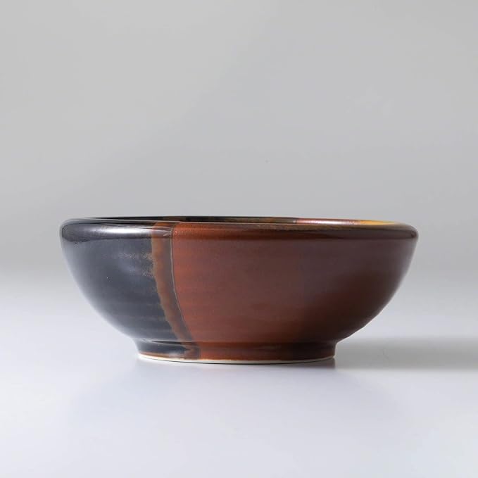 Wazakura Minoyaki Series Small Round Glazed Ikebana Flower Vase Made in Japan, Handpainted Floral Arrangement Pottery Supplies (Black and Brick Red)