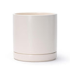 D'vine Dev 8.2 Inch Ceramic Planter Pot with Drainage Hole and Saucer, Indoor Cylinder Round Planter Pot, Oatmeal, 94-O-D-8