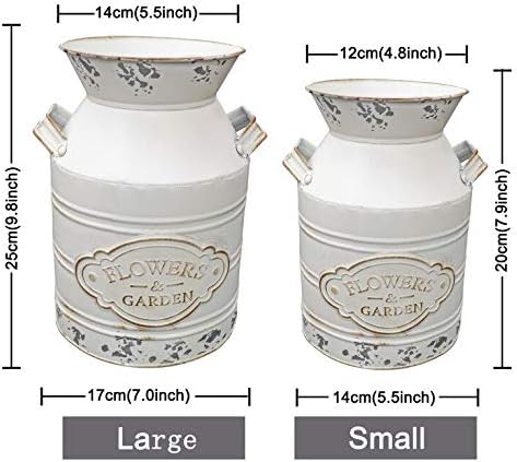 Soyizom Vintage Rustic Farmhouse Galvanized Metal Shabby Chic Flower Vase Watering Can Tin Jug French Style Bucket Pot Pitcher Flower Holder Vase with Handle for Kitchen Garden Decor —Large,9.8" H