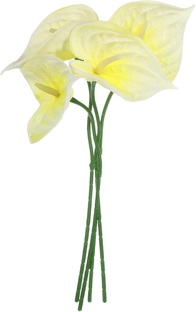 uxcell 4Pcs 11inch Artificial Anthurium Lily Flowers, Permanent Flower Bouquet for Home Arrangements Wedding Festival Decoration Crafts Store Decor Accessories, Pale Yellow