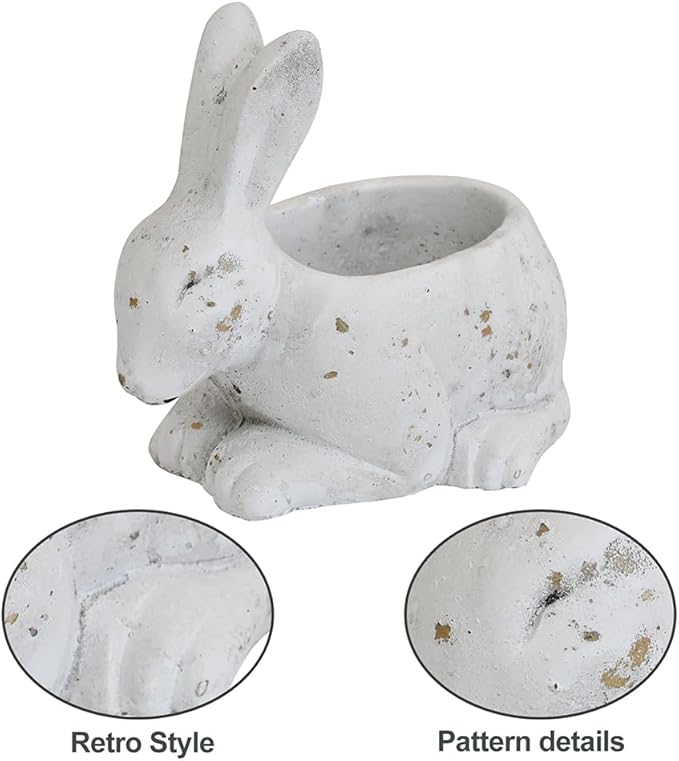 Vintage Cement Animal Planter Pots,Cement Succulent Planter,Indoor & Outdoor Garden Decor Rustic Shabby Flower Plants for Home,Patio,Balcony(White Rabbit)