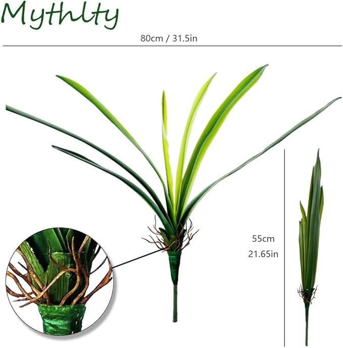 Set of 3 Real Touch Artificial Cymbidium Plants with Stems and Roots Faux Greenery Stems for Pot or Vase Faux Orchid Stems That Look Real for Indoor Home Office Farmhouse Decoration (Green)