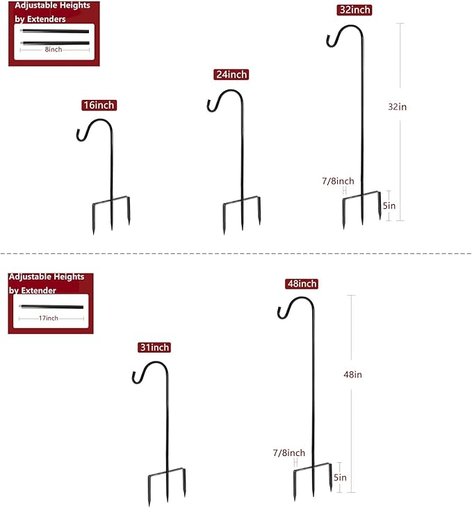 EXCMARK Shepherd Hook 32 inch 1/2 inch Thick Use at Weddings, Hanging Solar Lights, Lanterns, Bird Feeders, Metal Hanger Hook (Bronze,32inch) U.S. Patent.