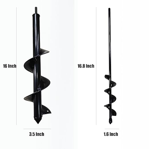 2 Count Garden Auger Drill Bits, 3.5" x 16" & 1.6" x 16.8" Garden Auger Hole Drill & Bulb Planting Tool, Fits 3/8" Hex Drill