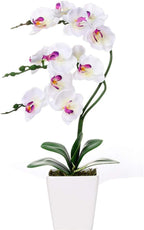 15" Tall Artificial Silk Phalaenopsis Orchid Flower Plant Pot Arrangements (White)