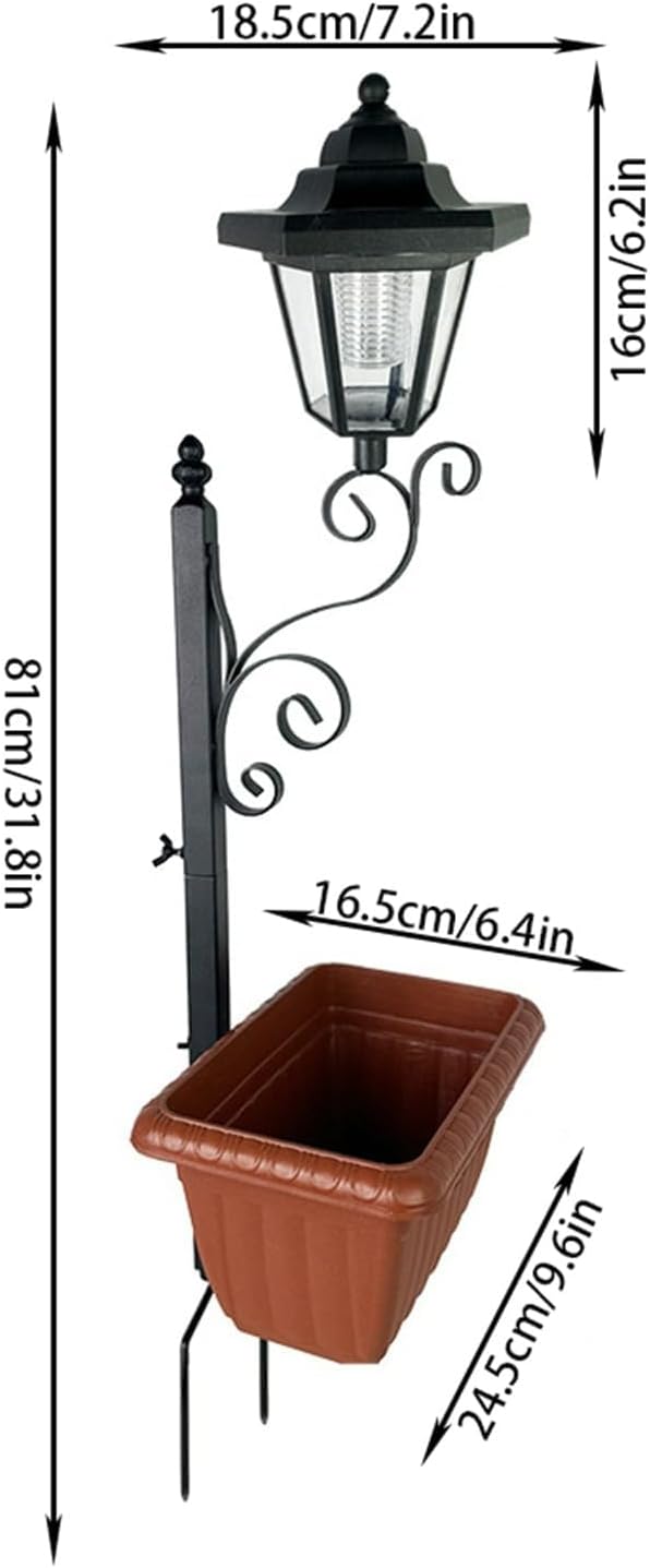 Solar Floor Lamps with Planter (2-in-1 Design), Solar Lamp Post Light with Planter with Posts, Ground Stakes, Planters, & Wall Mount Hardware, Outdoor Lights for Patio, Porch, Deck, Yard (2pcsBrown)