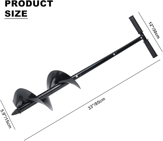 Garden Auger Drill Bit 5.9"x33", Large Hand Auger Drill for Planting, Post Hole Digger Manual Auger Spiral Drill Bit with Non-Slip Handle, Bulb Planting Auger Fence Post Auger