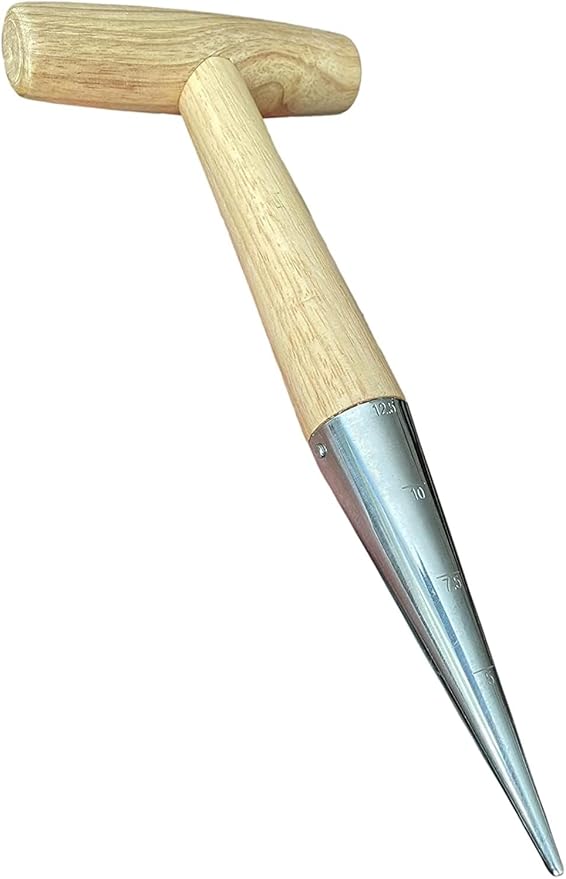 Garden Guru Steel Dibber Bulb Planter Tool for Planting Seeds & Bulbs - Depth Measurements, High Carbon Steel & Comfortable Wood Carved Handle - for Planting Flowers, Tulips - 1 Case (100 Pcs)