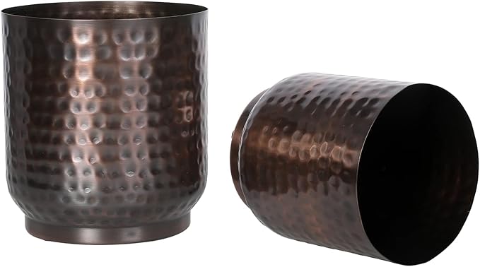 MyGift Handmade Hammered Vintage Copper Metal Plant Vase, Decorative Indoor Cylindrical Flower Planter Container, 5 and 6 Inch Pots, Handcrafted in India