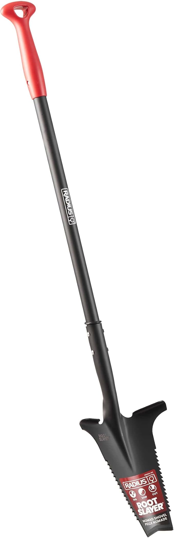 Root Slayer RS223 Nomad Mini Steel Garden Spade with Serrated Edge for Digging Soil and Roots, Compact Tool, Black