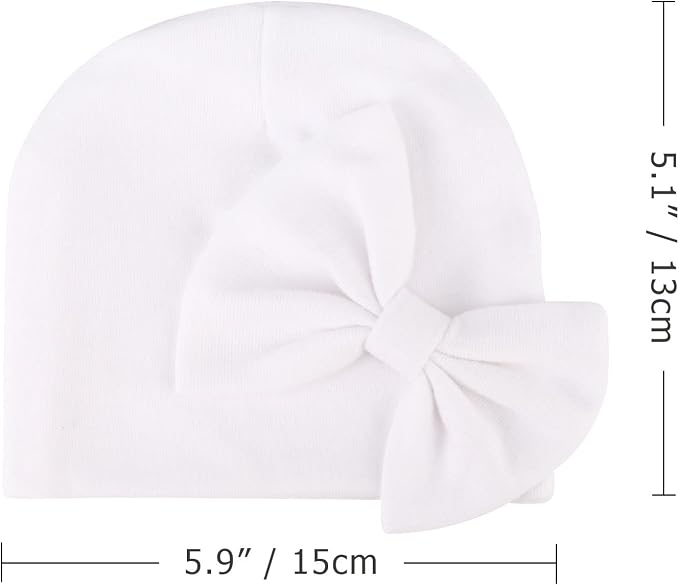 BQUBO Baby Turban Hats and Mittens Set Newborn Infant Hospital Hats Caps with Bows for Baby Boys Girls 0-12 Months