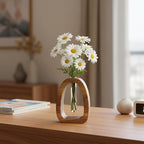 Solid Wood Frame Glass Test Tube Vase Desk Hydroponic Plant, Enhances Home and Office Environment, Small Size (Small)