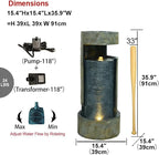 35.9" Tall Modern Indoor/Outdoor Water Fountain with LED Lights and Pump, Freestanding Cascading Waterfall Feature for Garden, Patio, Porch, Yard & Deck Décor – Gray