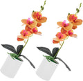 Happyyami 2pcs Artificial Moth Orchids Faux Potted Plant for Home and Office Decoration Realistic Bonsai Ornament for Living Room Garden and Desk Display Orange