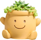 Cute Face Planter Pot, Small Resin Head Planters for Indoor Plants, Funny Smiling Face Flower Pot Succulent Planter with Drainage Hole, Gift IdeaI for Birthday Christmas (Orange)