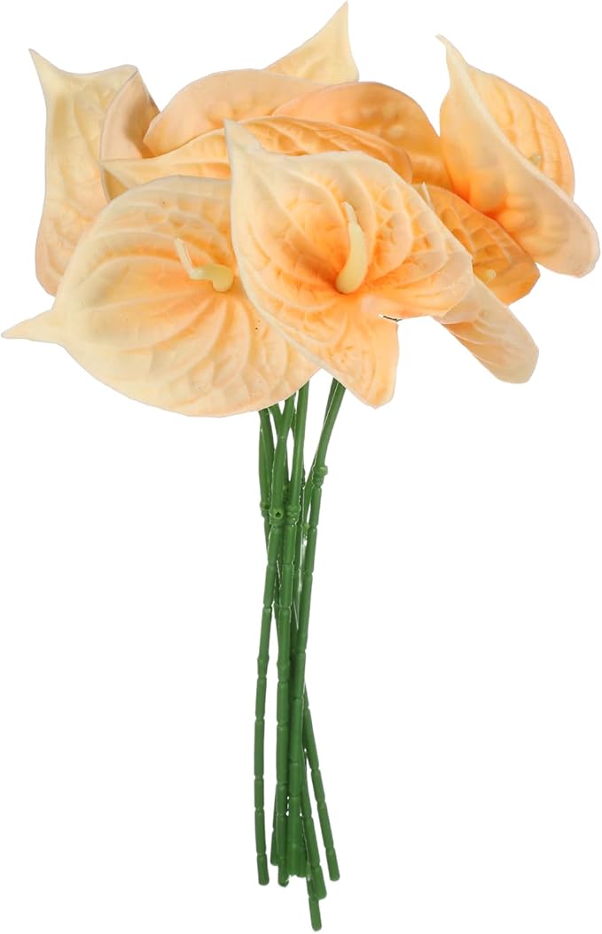uxcell 8Pcs 11inch Artificial Anthurium Lily Flowers, Permanent Flower Bouquet for Home Arrangements Wedding Festival Decoration Crafts Store Decor Accessories, Light Orange