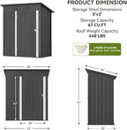 COMHOMA Shed Outdoor Storage Shed Metal,Lockable Doors Tool Sheds with Sloping Roof,Steel Garden Shed with Air Vent for Backyard,Patio,Lawn,Poolside(Grey,5'*3')