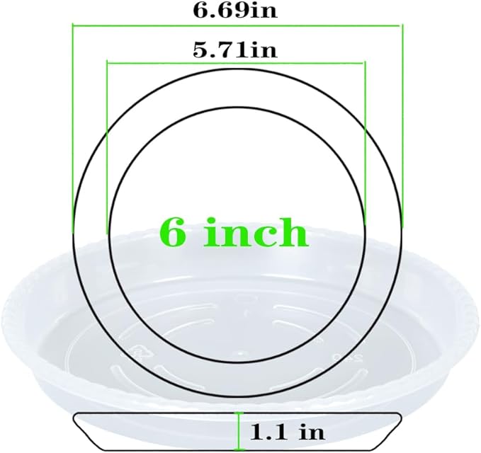 OVZILKI Plant Saucer 6 Pack of 4 6 8 10 12 14 16 inch, Clear Plastic Flower Plant Pot Saucer, Heavy Duty Plant Drip Trays Saucers for Indoor, Plant Water Tray for Planters (6", Clear)