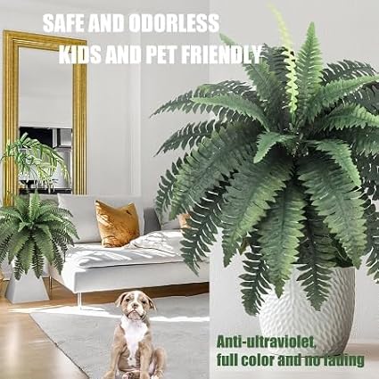 2 Pack Artificial Fern for Outdoors 33" Fake Boston Ferns Large Artificial Plants Faux Ferns for Front Porch Halls Indoors Gardens Churches Window Box Decorating