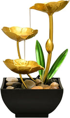 11‘’ H Gold Tabletop Water Fountain, Zen Desktop Waterfall, Indoor Lotus Desktop Decorative Fountain, Home Bathroom Bedroom Decor.