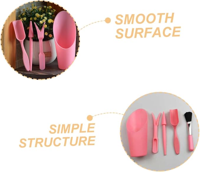 Succulent Planting Tool Set with Transplanter, Small Soil Scoop, Cleaning Brush, and Root Lifter, Pink Gardening Hand Tools Kit for Indoor and Outdoor Plant Care