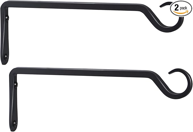 AILIN YELOKIE 2 Pack Premium Forged Wall Hook, Sturdy Hanging Plant Bracket, Elegant Hook for Bird Feeders, Planters, Lanterns, Wind Chimes Indoor Outdoor, Upgrade Black, 12 Inch