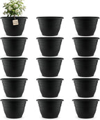 15 Pack 11 Inch Plant Pots with Drainage Holes,Black Plastic Flower Pots with Hanging Holes,Durable Planters for Indoor & Outdoor Plants,Nursery Pots