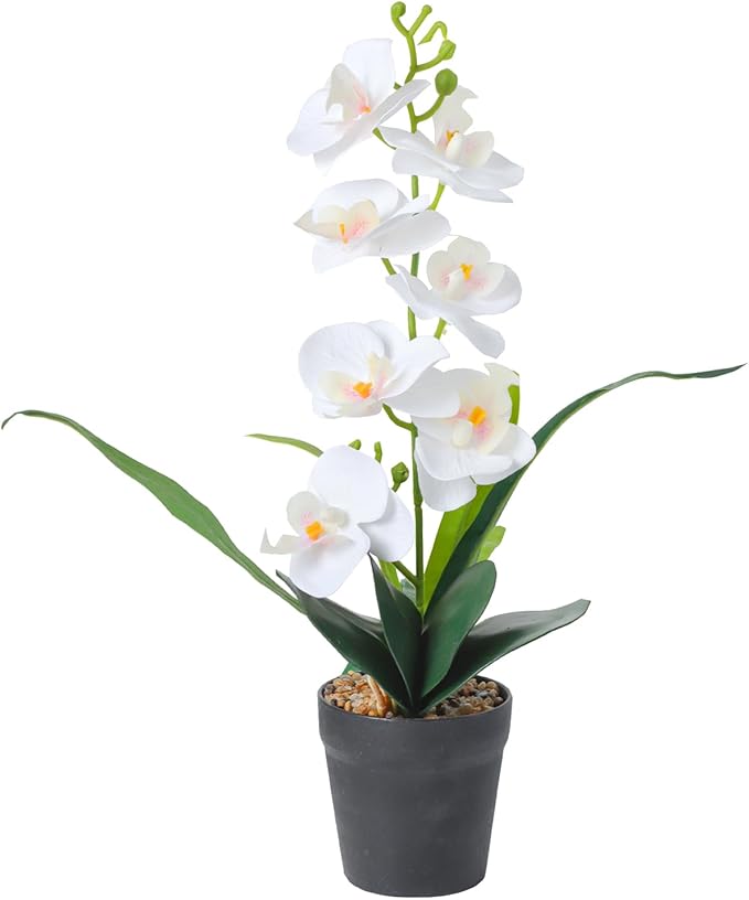 White Artificial Orchids Flowers in Pot, Faux Orchids Fake Flowers Potted Plants Real Touch Phalaenopsis Orchids Table Centerpiece for Home Living Room Bathroom Office Decor