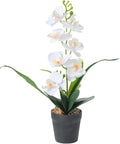 White Artificial Orchids Flowers in Pot, Faux Orchids Fake Flowers Potted Plants Real Touch Phalaenopsis Orchids Table Centerpiece for Home Living Room Bathroom Office Decor
