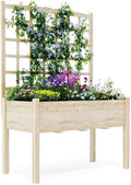 Garvee Wooden Raised Garden Bed with Trellis, 46.46x23.23x65.35IN Elevated Planter Box with Legs for Climbing Plants, Vegetables & Flowers