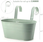 3 Pack Metal Railing Planters, 10.5" Oval Hanging Flower Pots with Detachable Hooks & Drainage Holes, Fits Rails up to 2.36", Galvanized Iron Fence Bucket for Balcony Garden Patio - Blue